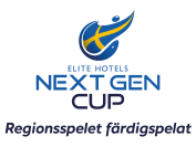 Logotyp av Elite Hotels Next Gen Cup mot en vit bakgrund med texten nedanför "Regionsspelet färdigspelat".